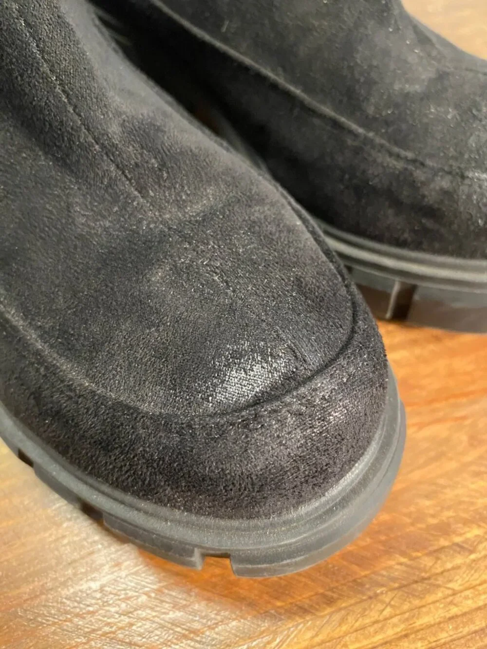 Pierre Dumas - Black Suede Chelsea Lug Sole Chunky Ankle Boots - Size 6.5
